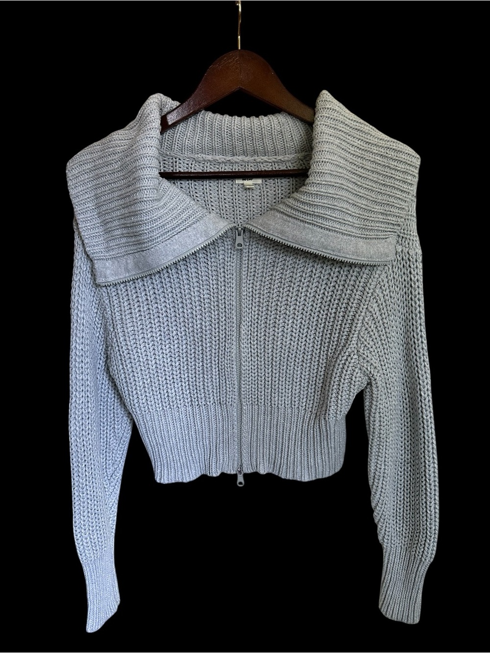 Aerie Double Zip Cropped Knit Cardigan Sweater - Heather Gray - Size S